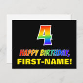 Carte Postale 4e anniversaire : Gras, Amusant, Simple, Arc-en-ci (Devant / Derrière)