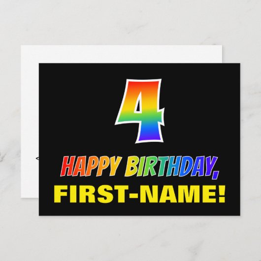 Carte Postale 4e anniversaire : Gras, Amusant, Simple, Arc-en-ci (Devant / Derrière)