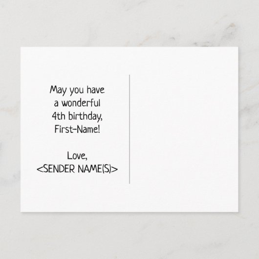 Carte Postale 4e anniversaire : Gras, Amusant, Simple, Arc-en-ci (Dos)