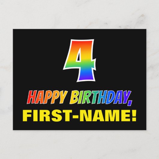 Carte Postale 4e anniversaire : Gras, Amusant, Simple, Arc-en-ci (Devant)