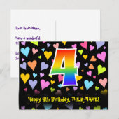 Carte Postale 4e anniversaire : motif coeurs amusants, arc-en-ci (Devant / Derrière)