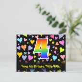 Carte Postale 4e anniversaire : motif coeurs amusants, arc-en-ci (Debout devant)