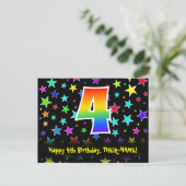 Carte Postale 4e anniversaire : motif d'étoiles amusantes, arc-e (Debout devant)