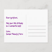 Carte Postale 4e anniversaire : Rayures roses et cœurs, arc-en-c (Dos)