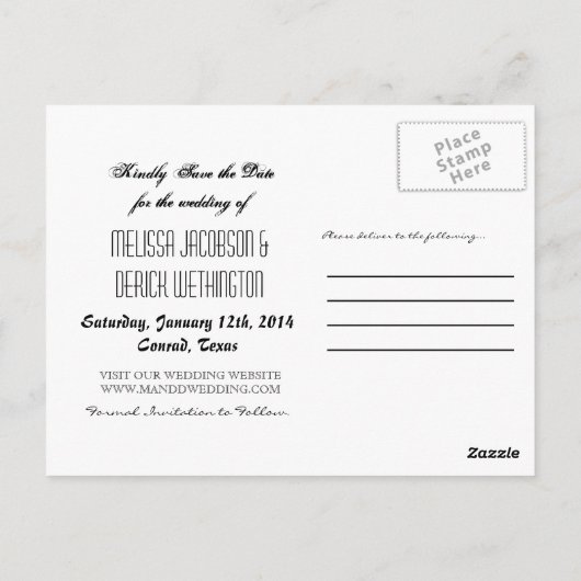 Carte Postale 4x5 Typographie Enregistrer la date Faire-part pho (Dos)