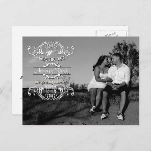 Carte Postale 4x5 Typographie Enregistrer la date Faire-part pho (Devant / Derrière)