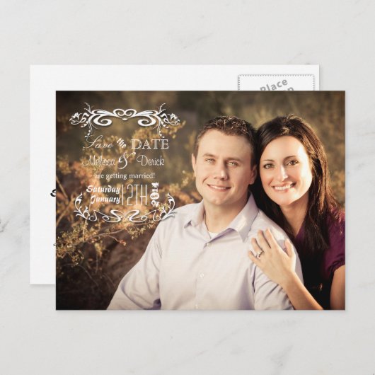 Carte Postale 4x5 Typographie Enregistrer la date Faire-part pho (Devant / Derrière)