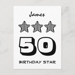 Carte Postale 50 Anniversaire ou TOUT ÂGE Étoiles rayées Nom per