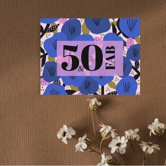 Carte Postale 50 et fabuleux 50e anniversaire Blue Gold Floral