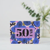 Carte Postale 50 et fabuleux 50e anniversaire Blue Gold Floral (Debout devant)