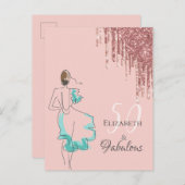 Carte Postale 50 & fabuleux rose or parties scintillant invitati (Devant / Derrière)