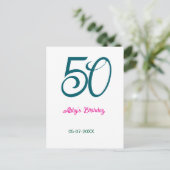 Carte Postale 50e anniversaire ajouter nom année turquoise rose (Debout devant)