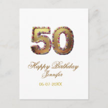 50e anniversaire ajouter nom date année or floral 