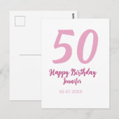 Carte Postale 50e anniversaire ajouter nom date année rose rouge (Devant / Derrière)