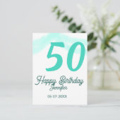 Carte Postale 50e anniversaire ajouter nom date année vert paste (Debout devant)