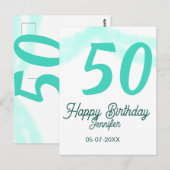 Carte Postale 50e anniversaire ajouter nom date année vert paste (Devant / Derrière)