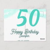 Carte Postale 50e anniversaire ajouter nom date année vert paste (Dos)