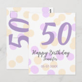 Carte Postale 50e anniversaire ajouter nom date violet orange po (Devant / Derrière)