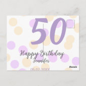 Carte Postale 50e anniversaire ajouter nom date violet orange po (Dos)