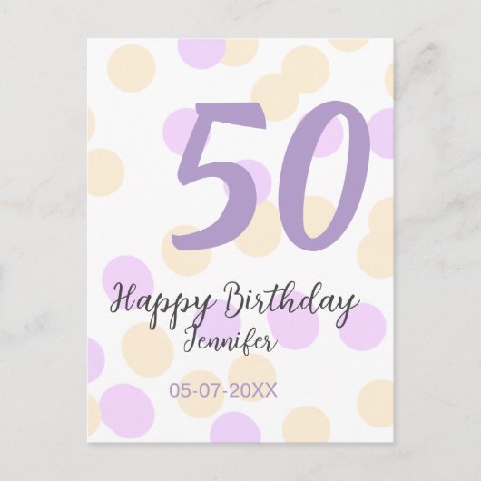 Carte Postale 50e anniversaire ajouter nom date violet orange po (Devant)