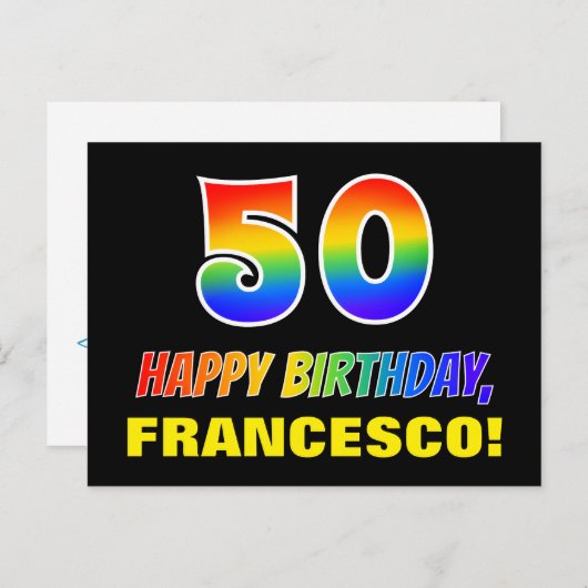 Carte Postale 50e anniversaire : Bold, amusant, simple, arc-en-c (Devant / Derrière)