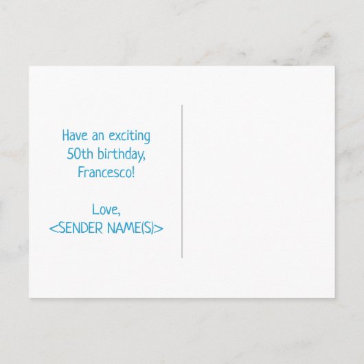 Carte Postale 50e anniversaire : Bold, amusant, simple, arc-en-c (Dos)