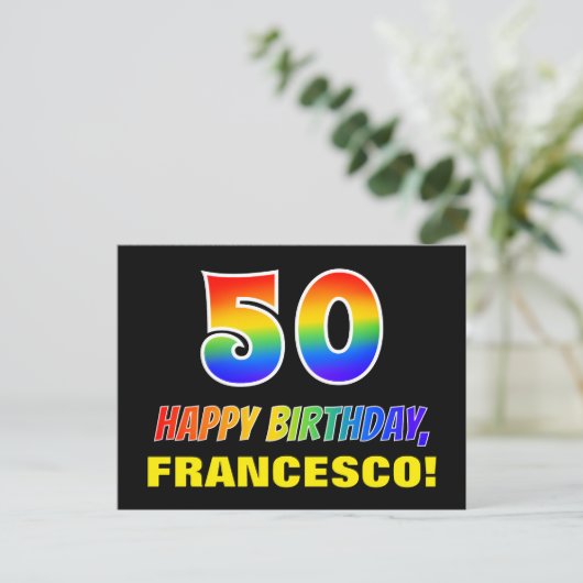 Carte Postale 50e anniversaire : Bold, amusant, simple, arc-en-c (Debout devant)