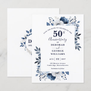Carte Postale 50e anniversaire du Mariage Floral bleu Enregistre