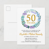 Carte Postale 50e anniversaire du Mariage Invitation florale d'o (Devant / Derrière)