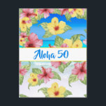Carte Postale 50e anniversaire Fleur tropicale Aloha 50 Invitati<br><div class="desc">Une carte postale de fleurs tropicales florale Aloha 50 ans sur mesure invitation.
L'information est facilement changée en votre propre design personnalisé.</div>
