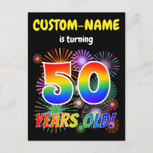 Carte Postale 50e anniversaire - Fun Fireworks, Rainbow Look "50
