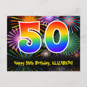 Carte Postale 50e Anniversaire – Motif de feux d'artifice amusan