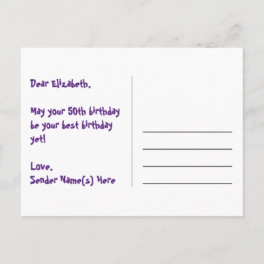 Carte Postale 50e Anniversaire – Motif de feux d'artifice amusan (Dos)