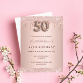 Carte Postale 50e anniversaire rose or parties scintillant rose 