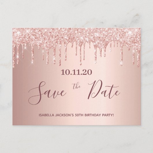 Carte Postale 50e anniversaire rose parties scintillant or enreg (Devant)