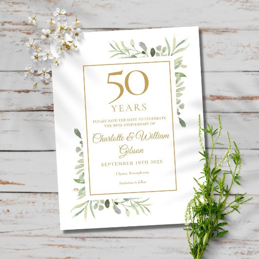 Carte Postale 50e anniversaire Sauvez la date verte