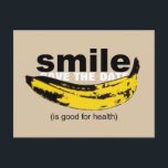 Carte postale 50e anniversaire Smile Save the Date<br><div class="desc">Illustration : une banane orientée pour former un sourire petit texte entre parenthèses : (est bon pour la santé). Parfait pour tous ceux qui gardent le sourire année après année. Design sur carte d'invitation avec textes pour un 50e anniversaire, Enregistrez la date pour personnaliser. Vous pouvez facilement modifier le texte...</div>