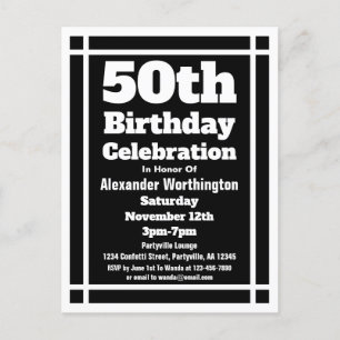 Carte postale 50e Black Simple Birthday Invitation
