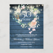 Carte Postale 50th Anniversary Blue Rustic Floral Save the Date (Devant)