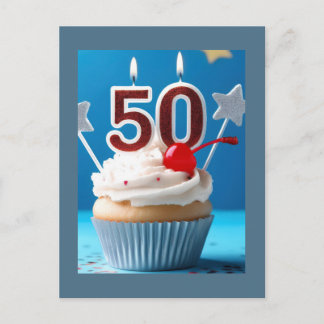 Carte Postale 50th Birthday Lighted Candles Cupcake