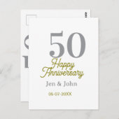 Carte Postale 50th happy anniversary name date silver gold date  (Devant / Derrière)