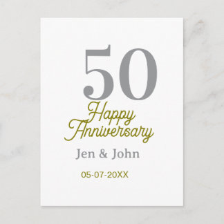 Carte Postale 50th happy anniversary name date silver gold date
