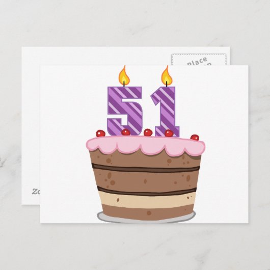 Carte Postale 51 ans sur le gâteau d'anniversaire (Devant / Derrière)