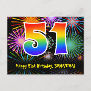 Carte Postale 51e anniversaire - Fun Motif feux d'artifice + Arc