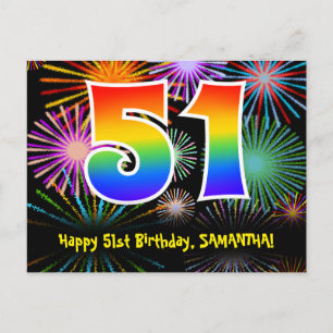 Carte Postale 51e Anniversaire – Motif de feux d'artifice amusan