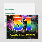 Carte Postale 51e Anniversaire – Motif de feux d'artifice amusan (Devant / Derrière)