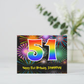 Carte Postale 51e Anniversaire – Motif de feux d'artifice amusan (Debout devant)