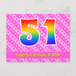 Carte Postale 51e anniversaire : Pink Stripes & Hearts, Arc-en-c