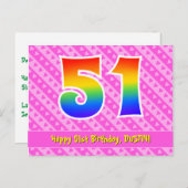 Carte Postale 51e Anniversaire : Rayures roses & Cœurs, Arc-en-c (Devant / Derrière)