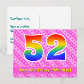 Carte Postale 52e anniversaire : Bandes roses et cœurs, arc-en-c (Devant / Derrière)